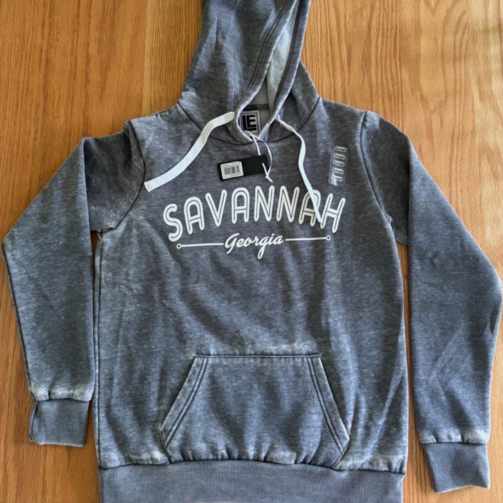 NEW: Savannah, Georgia VTG Washed Pullover Hoodie- Charcoal Color Front Pocket